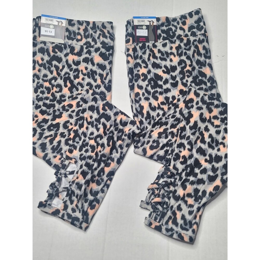 Leopard Print High Rise Leggings Grey Pink Plus Size 3X